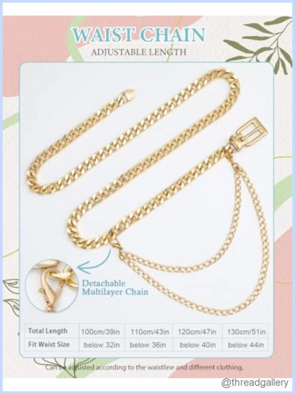 FIORETTO Metal Waist Chain Belt for Women Adjustable Layered Chain Belt for